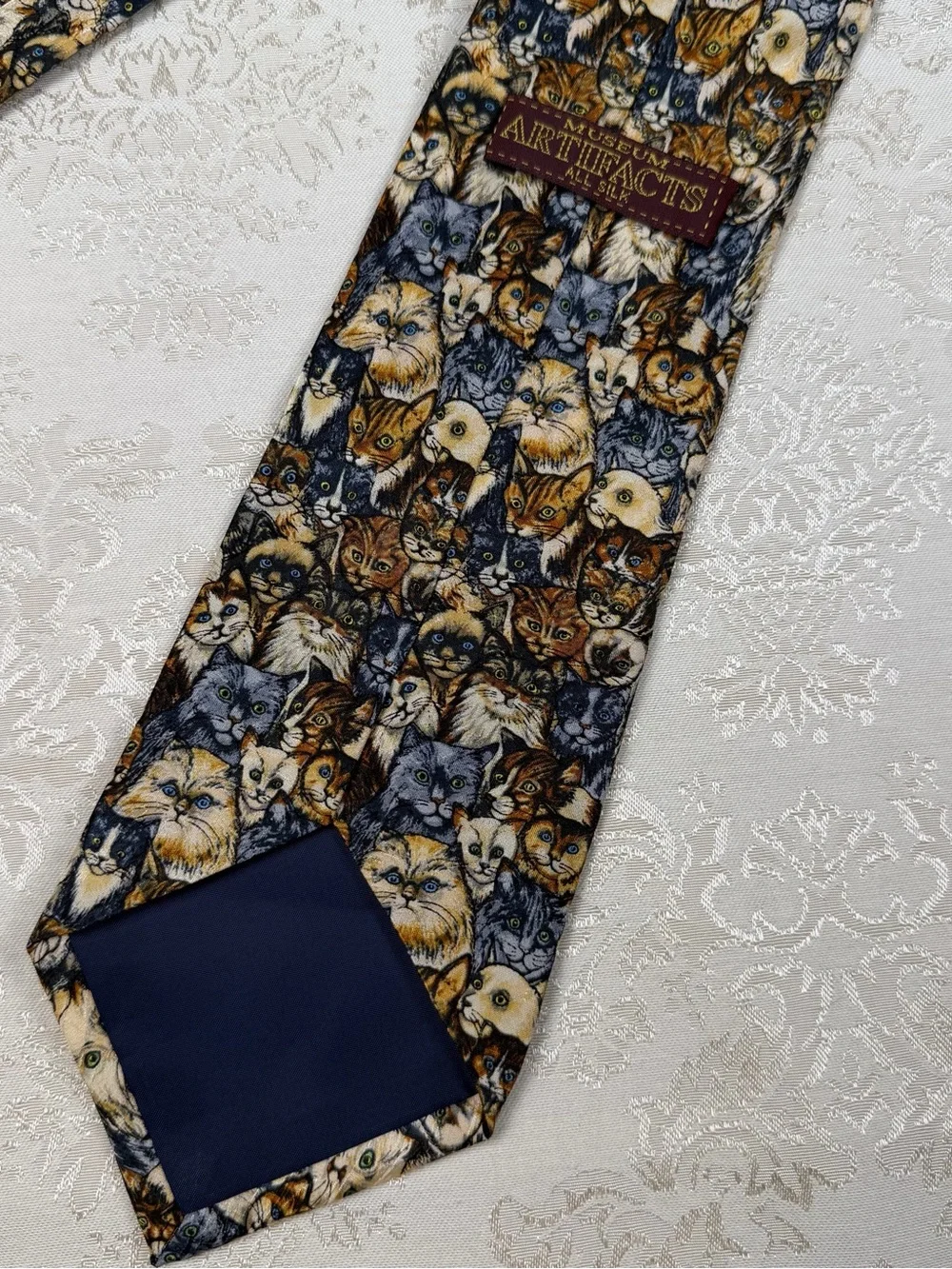 Museum Artifacts Vintage Cat Pattern Silk Necktie in Multi-Colored Cats